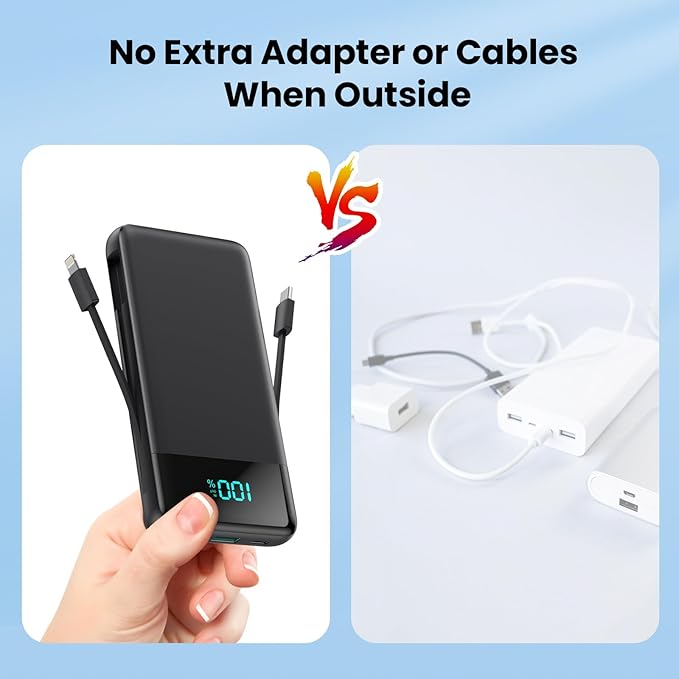 Portable Charger for iPhone with Built-in Cables and Wall Plug,Upgraded 13800mAh Fast Charging USB C Power Bank,4 Outputs Slim Travel Essential Battery Pack for iPhone 17/16/15/14/13,Galaxy,Android