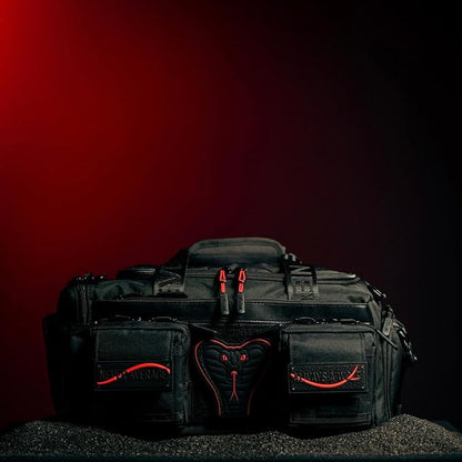 WOLFpak 20L Mini Duffle Bag for Gym & Travel | Waterproof Carry-On Weekender Bag with Shoe Compartment, Hard Bottom, and Tactical Molle System (Red Venom)