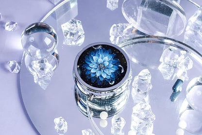 Pill Box,Blue Flower Round Pill Box 3 Compartment Decorative Pocket Purse Portable Mini Travel Medicine Tablet Vitamin Holder Organizer Pill Case