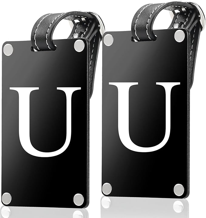 Premium 3-Layer Aluminum Luggage Tags by Fortuna - Easy to Claim, Laser-Engraved, Plastic-Free, and Eco-Friendly Luggage Tag Holders, 2-Pack, Black (U)