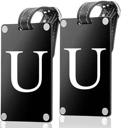 Premium 3-Layer Aluminum Luggage Tags by Fortuna - Easy to Claim, Laser-Engraved, Plastic-Free, and Eco-Friendly Luggage Tag Holders, 2-Pack, Black (U)