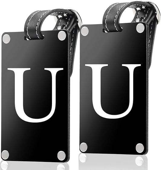 Premium 3-Layer Aluminum Luggage Tags by Fortuna - Easy to Claim, Laser-Engraved, Plastic-Free, and Eco-Friendly Luggage Tag Holders, 2-Pack, Black (U)