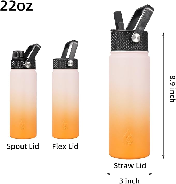 BJPKPK Insulated Water Bottles with Straw Lid, 22oz Cold & Hot Thermo, Stainless Steel Metal Water Bottle with 3 Lids, Reusable Thermo, Cups, Mugs for Daily Use-Coral