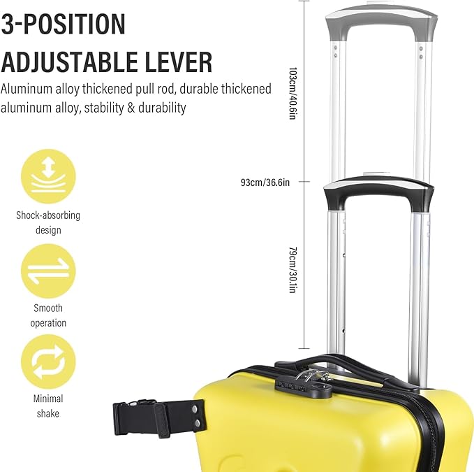 20 Inch Riding Trolley for Kids,Toddler Luggage Seat Ride with Lock | Kids Travel Suitcase with Safety Belt, Wheels for Toddler Airplane Travel, ABS+PC (Yellow)