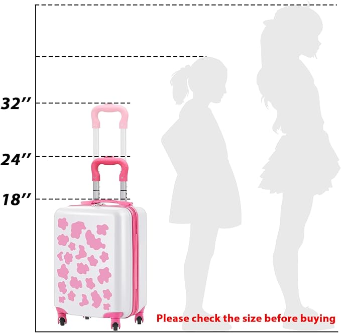 Redbaker 6 Pcs Kids Luggage Set 17 Inch Kids Rolling Luggage Double Pattern Suitcase for Girls Boys School Gift(Pink and White, 17 Inch, Cow Point Style)
