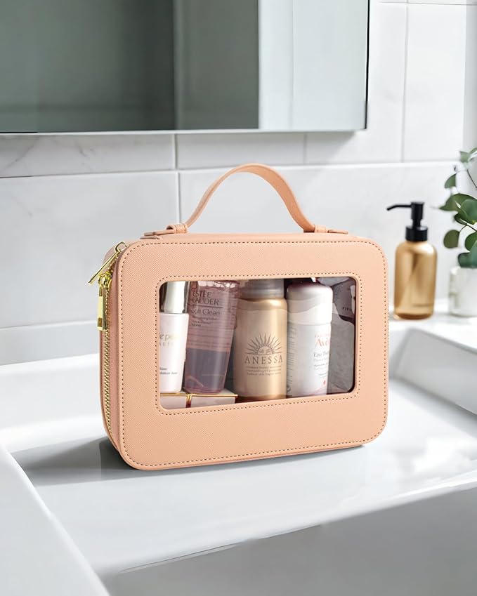 KOTORA Small Makeup Bag for Purse Cute Travel Makeup Bag Clear Cosmetic Bag with Zipper, Car Make Up Bag Organizer Storage Traveling Car Accessories Travel Essentials for Women