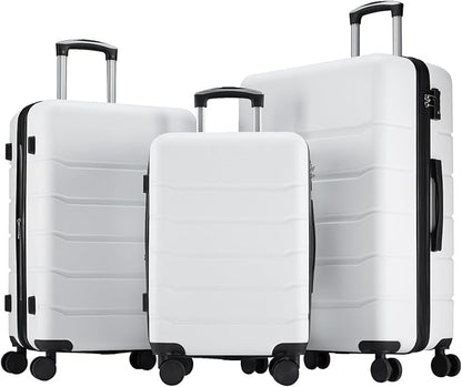 NEWBULIG Suitcases Spinner Wheels Lightweight Expandable Travel Hard Shell Luggage with TSA Lock, White, 3-PCS Set (20/24/28 Inch)