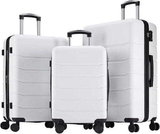 NEWBULIG Suitcases Spinner Wheels Lightweight Expandable Travel Hard Shell Luggage with TSA Lock, White, 3-PCS Set (20/24/28 Inch)
