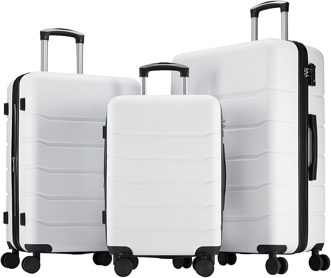 NEWBULIG Suitcases Spinner Wheels Lightweight Expandable Travel Hard Shell Luggage with TSA Lock, White, 3-PCS Set (21/25/29 Inch)
