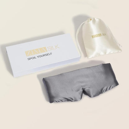 ZIMASILK 100% 22 Momme Mulberry Silk Sleep Mask - Full Silk Filled, Ultra-Soft & Breathable, Face-Hugging Blackout Eye Cover for Sleeping (Blackish Grey)