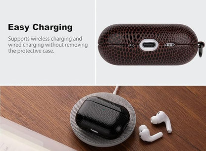 Handmade Case - for AirPods Pro 3 Case Cover with Keychain - Selected Vegan Leather, Lizard Skin Texture, Drop Protection Hard Shell Cover for AirPods Pro 3rd Generation Earbuds - Coffee