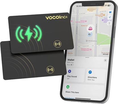 [Apple MFi Certified] VOCOlinc Air Card Tag Rechargeable Wallet Tracker 1.6mm 2 Pack, Item Finder Work with Apple Find My APP (iOS Only, Android not Supported), Bluetooth Locator for Luggage, Suitcase