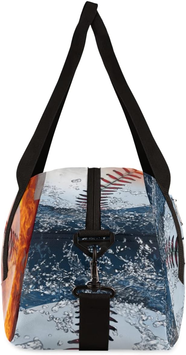 Custom Your Name American Flag Fire Baseball Personalized Text Gym Duffle Bag for Kids,Sports Bag for Teens Boys & Girls Small Waterproof Overnight Weekender Carry School Practice Travel Bag