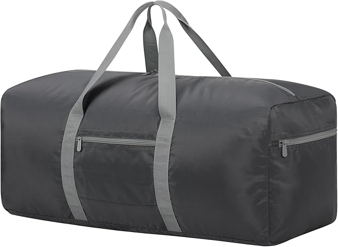 Foldable Duffle Bag for Travel - 75L Large Spare Travel Duffel Bag Lightweight with Trolley Sleeve - Grey