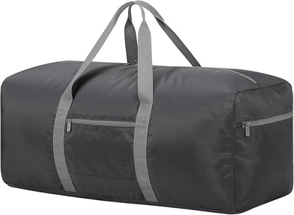 Foldable Duffle Bag for Travel - 75L Large Spare Travel Duffel Bag Lightweight with Trolley Sleeve - Grey