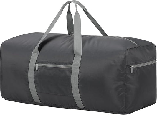 Foldable Duffle Bag for Travel - 75L Large Spare Travel Duffel Bag Lightweight with Trolley Sleeve - Grey