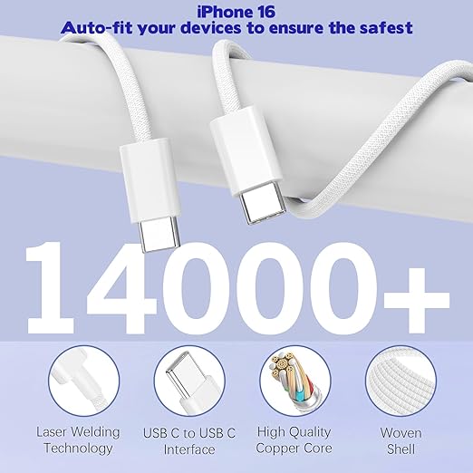 10FT iPhone 17 16 15 Pro Charger,2Pack 10Foot USB C to C Woven Cable Cord 40W USB C Apple Charger 4 Port PD&AC Charge Block Fast Charging for iPhone 17 Air/17 16 15 Pro Max/16e/16 Plus/15/15 Pro/iPad