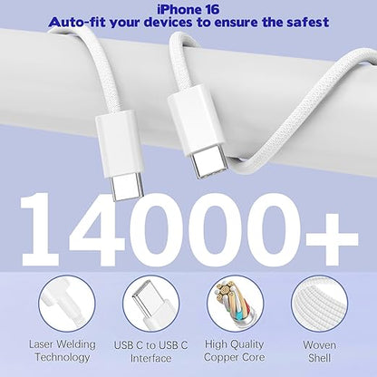 10FT iPhone 17 16 15 Pro Charger,2Pack 10Foot USB C to C Woven Cable Cord 40W USB C Apple Charger 4 Port PD&AC Charge Block Fast Charging for iPhone 17 Air/17 16 15 Pro Max/16e/16 Plus/15/15 Pro/iPad
