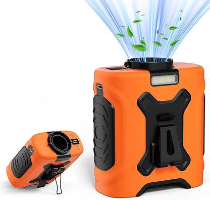 Portable Waist Fan 10000mAh Portable Waist Fan 18000RPM With Max 12H Working Time 5 Speeds adjustment with LED flashlight and Charging display Cooling for Outdoor Jobsite and etc(Orange)
