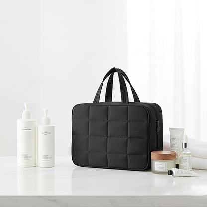 Travel Toiletry Bag for Women,Portable Hanging Travel Bag Cosmetic Jewelry Organizer,Makeup Bag for Toiletries,Full Sized Shampoo,Conditioner,Black