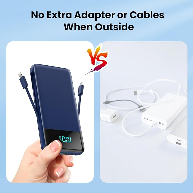 Portable Charger for iPhone with Built in Cables and Wall Plug,Upgraded 13800mAh Fast Charging USB C Power Bank,4 Outputs Travel Essential Battery Pack Compatible with iPhone 17/16/15/14,Samsung-Blue