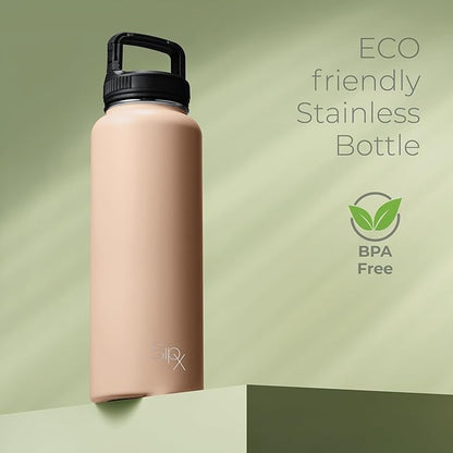 SipX™ Triple-Insulated Stainless Steel Water Bottle 40oz. With 3 Lids, BPA-Free Reusable Insulated Water Bottle Keeps Cold 24 Hours, Metal Water Bottle Made Of Sustainable Material For Hiking & Biking