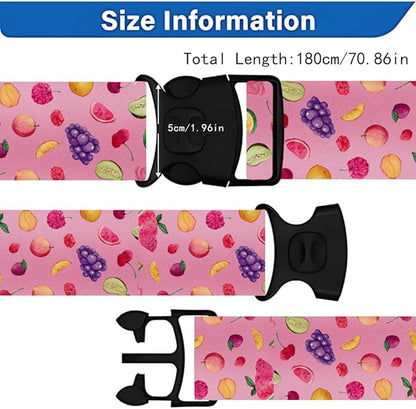 2PC,Fruit Pattern Luggage Strap 1.97 x 70.84 inch Pink Background Watercolor Fruit Design Adjustable Suitcase Belt Durable Nylon Baggage Identifier for Fun Summer Travel