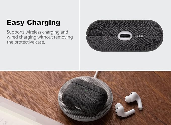 Handmade Case - for AirPods Pro 3 Case Cover - Selected Skin-Friendly Vegan Leather, Woolen Fabric Cloth Style, Drop Protective Hard Cover for AirPods Pro 3rd Generation Earbuds - Black