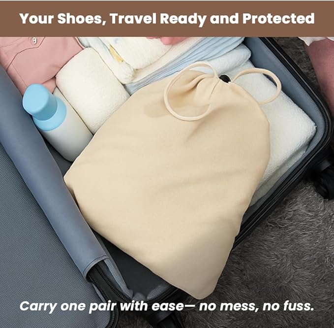 LFH Cotton Shoe Storage Bags with Drawstring, Dustproof Breathable Reusable Organizer, Perfect For Travel, Dorm, Hotel, College, Gym, Easy to Carry, Machine Washable 12"x17" (Pack of 6) - Natural