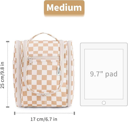 Narwey Small Checkered Hanging Travel Toiletry Bag for Women, Travel Bag for Toiletries, Makeup Bag Organizer Cosmetic Bags Make Up Bags for Women (Light Checkerboard)