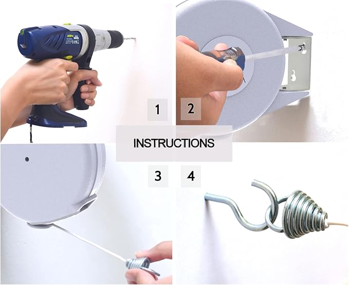 Retractable Clothesline - Portable Heavy Duty Indoor and Outdoor Washing Line - 40 Feet PVC Retracting Clothes Line with Wall Mount Hang The Wet Dry Clothing Laundry - Easy Installation (White)