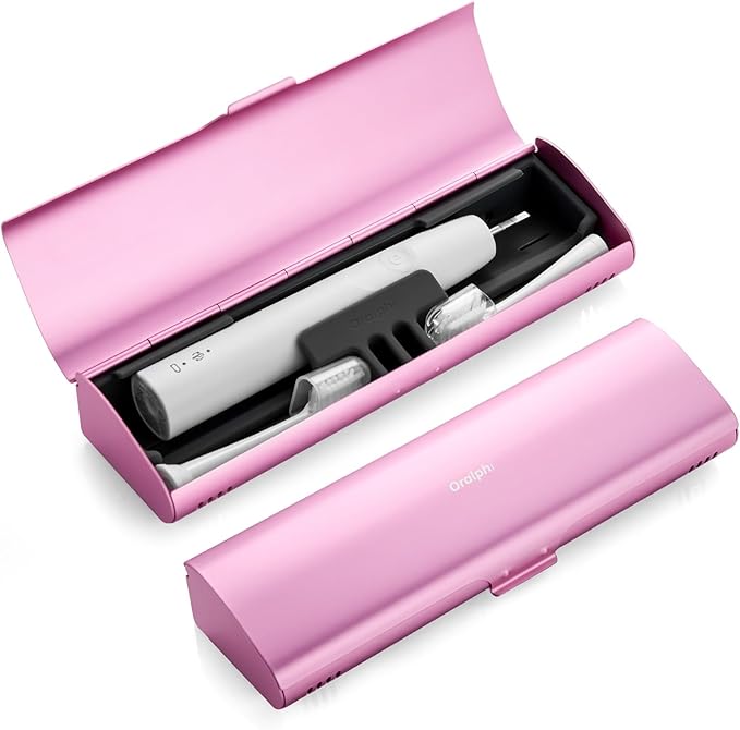 Aluminum Electric Toothbrush Travel Case, 2 in 1 Travel Toothbrush Holder for Oral B/Oral-B Pro 1000 1500 5000 7000 and Most Electric Toothbrush for Traveling, Removable Silicone Liner-Pink