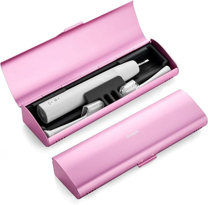 Aluminum Electric Toothbrush Travel Case, 2 in 1 Travel Toothbrush Holder for Oral B/Oral-B Pro 1000 1500 5000 7000 and Most Electric Toothbrush for Traveling, Removable Silicone Liner-Pink