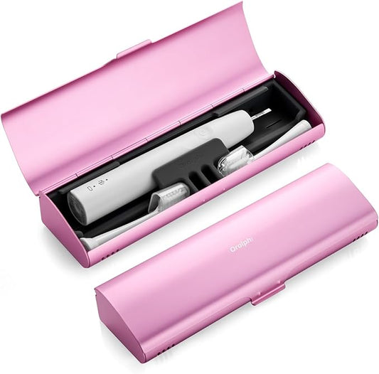 Aluminum Electric Toothbrush Travel Case, 2 in 1 Travel Toothbrush Holder for Oral B/Oral-B Pro 1000 1500 5000 7000 and Most Electric Toothbrush for Traveling, Removable Silicone Liner-Pink