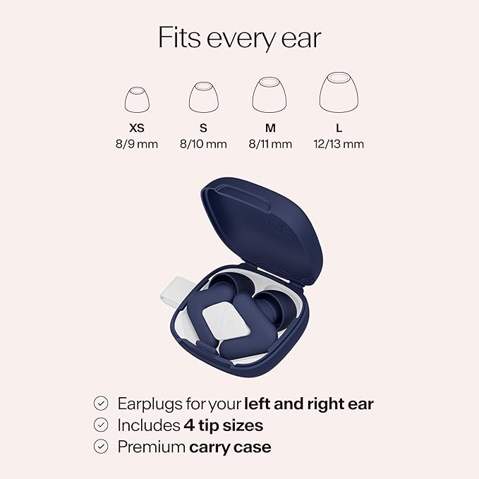Alpine Silence Earplugs for Sleep, Focus & Travel - V-Shape Fit & Soft Oval Tips – 4 Sizes XS/S/M/L - Comfortable, Reusable Hearing Protection - up to 25dB – Midnight Blue