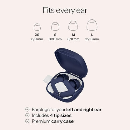 Alpine Silence Earplugs for Sleep, Focus & Travel - V-Shape Fit & Soft Oval Tips – 4 Sizes XS/S/M/L - Comfortable, Reusable Hearing Protection - up to 25dB – Midnight Blue