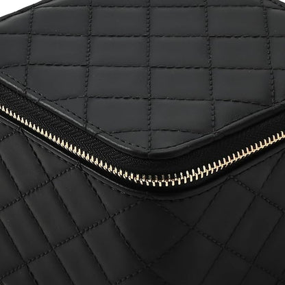 Travel Jewelry Box Organizer - Small Jewelry Case with 6 Small Velvet Zipped Pouches Pockets for Jewelry Necklaces Rings Earrings Storage(Black)