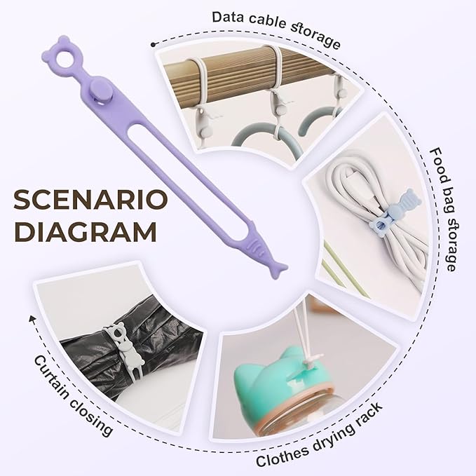 Data Cable Organizer, Upgrade Elastic Silicone Cable Straps Cord Organizer Silicone Headphone Organizers, Reusable Cable Ties Wire Organizer for Bundling and Earphone Phone Charger (24)