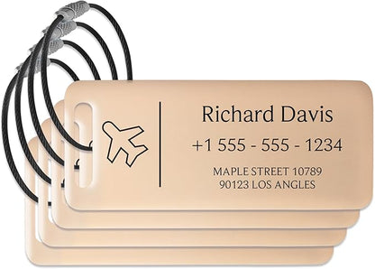 Personalized Luggage Tags for Suitcases 4 Pack - Stainless Steel Custom Luggage Tags for Backpacks & Bags, Sturdy, Waterproof & Heavy Duty (Rose Gold / 3" x 1.25")
