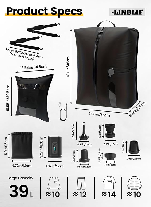 Travel Vacuum Bags with Pump, IP67 Reusable Waterproof Nylon Vacuum Compression Bags with See-through Window for Carry On Suitcases and Backpack,vacuum seal bags for clothing travel ( 3PCS-PUMP )