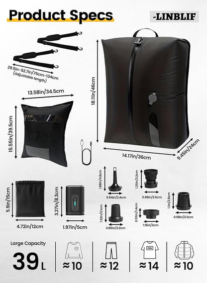 Travel Vacuum Bags with Pump, IP67 Reusable Waterproof Nylon Vacuum Compression Bags with See-through Window for Carry On Suitcases and Backpack,vacuum seal bags for clothing travel ( 3PCS-PUMP )