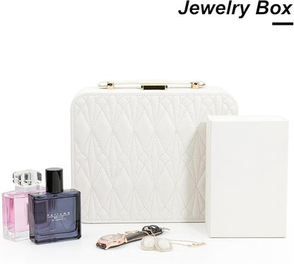 White Jewelry Box - Large Travel Jewelry Case Organizer, 2 Layer Holder, Women's Watch Case