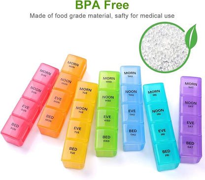 Sukuos Large Weekly Pill Organizer 7 Day (4 Times a Day), Moisture-Resistant Daily Pill Box Medicine Cases for Vitamin/Fish Oil/Supplements - Rainbow Colors