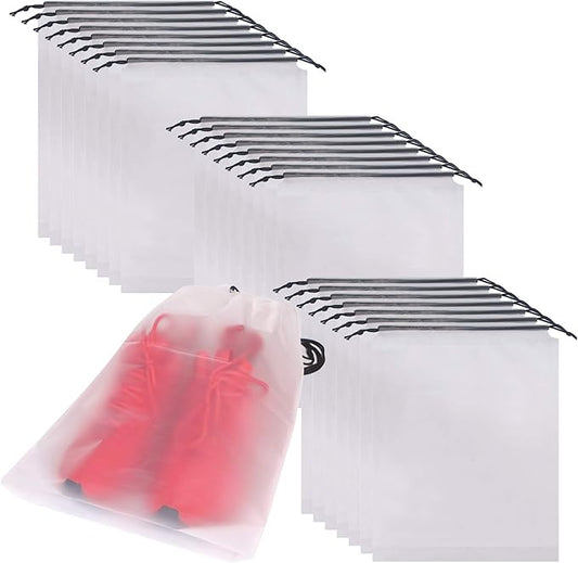 Set of 24 Portable Translucent Shoe Bags for Travel Large Clear Shoes Pouch Storage Organizer with Drawstring for Men and Women