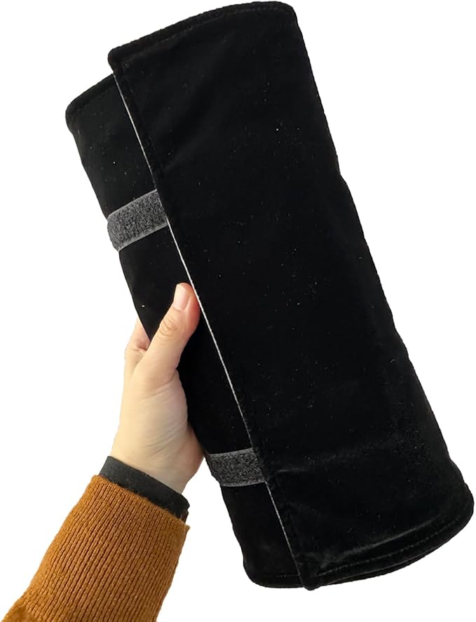 UnionPlus Velvet Travel Jewelry Roll Bag Organizer for Necklaces Bracelets Earrings Rings, Black and Grey