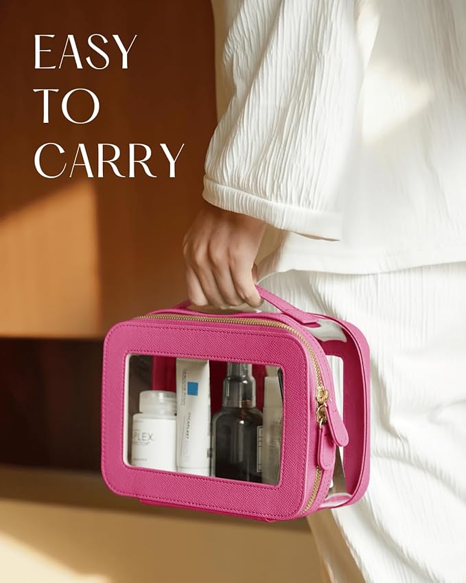 Clear Cosmetic Bag Set for Women Makeup Bag with Handle, 3 Pcs Travel Toiletry Bag Transparent Cosmetic Case Portable Make Up Organizer Bag for Essentials