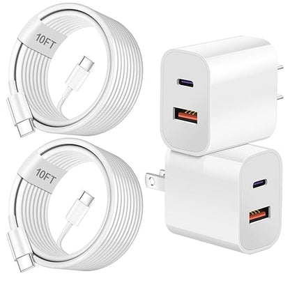 Dual Port A/C Charger for iPhone 17 16 15,Type C Charger Fast Charging Block,2Pack Quick USB C Wall Chargers Adapter,10FT USB C Charging Cable for iPhone 17/17 Pro Max/17 Air/16 Pro/16e/15 Plus/15 Pro