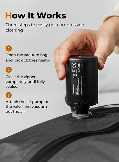 Vacuum Bags for Travel with Pump, Reusable Space Saver Bag, IP67 Waterproof Vacuum Packing Cubes for Travel Suitcases and Backpack (3PC + PUMP)