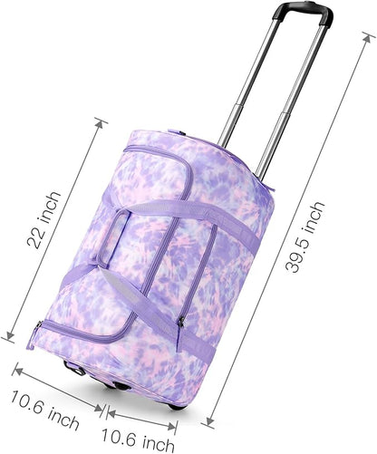 Choco Mocha Girls Tie Dye Suitcase with Wheels Kids with a Kids Toiletry Bag Purple Rolling Duffle Bag for Camping Teen Girls Toddler Luggage Bag for Travel, 22inch