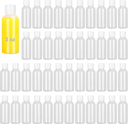100 Pack 2 oz Plastic Bottles with Caps, Clear Empty Bottles, flip top Bottles for Lotion and Shampoo, Travel-Friendly Bottles, BPA-Free for Liquids and Personal Care